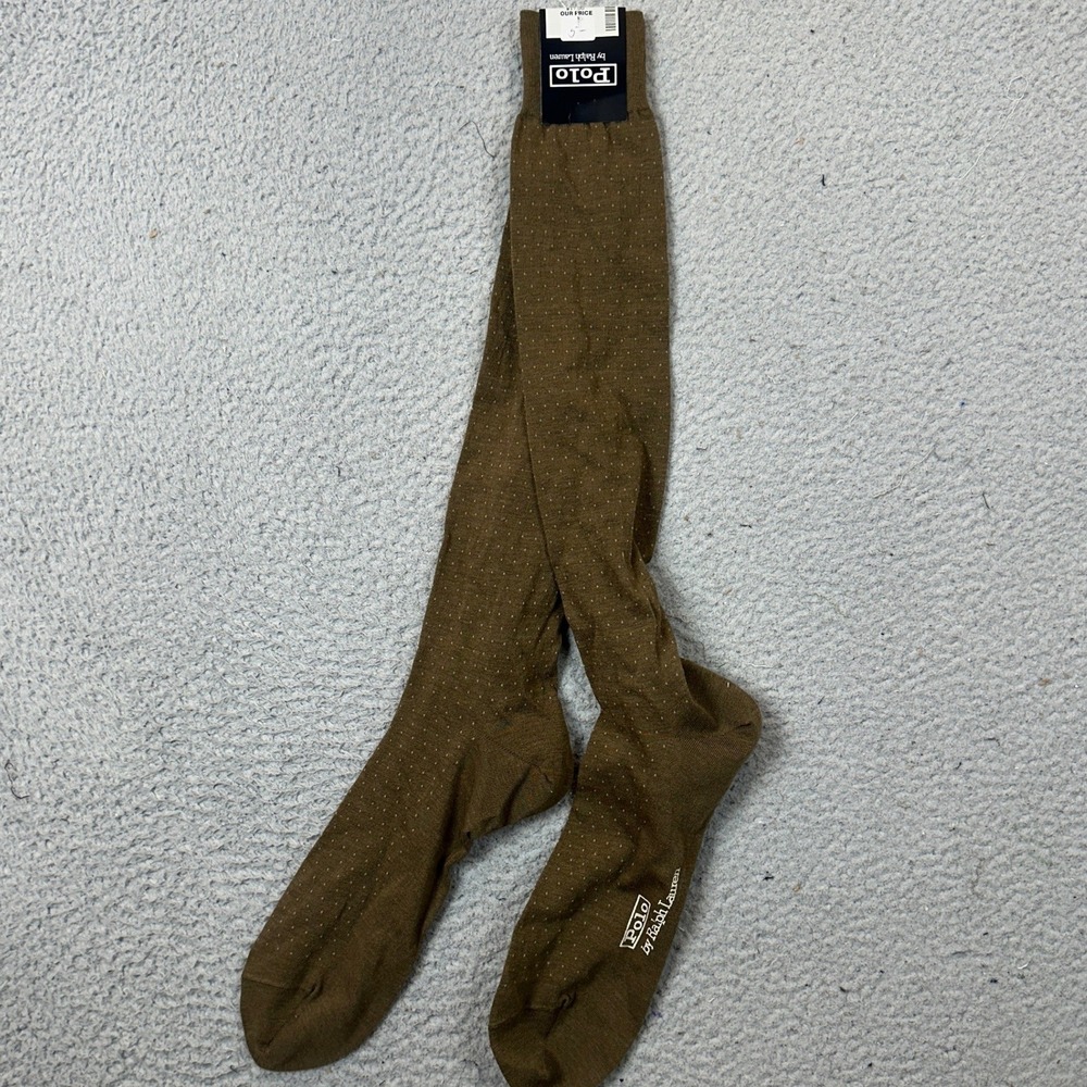NEW Vintage Polo Ralph Lauren Socks Mens 10-13 Wool Blend Olive Brown Dot Dress